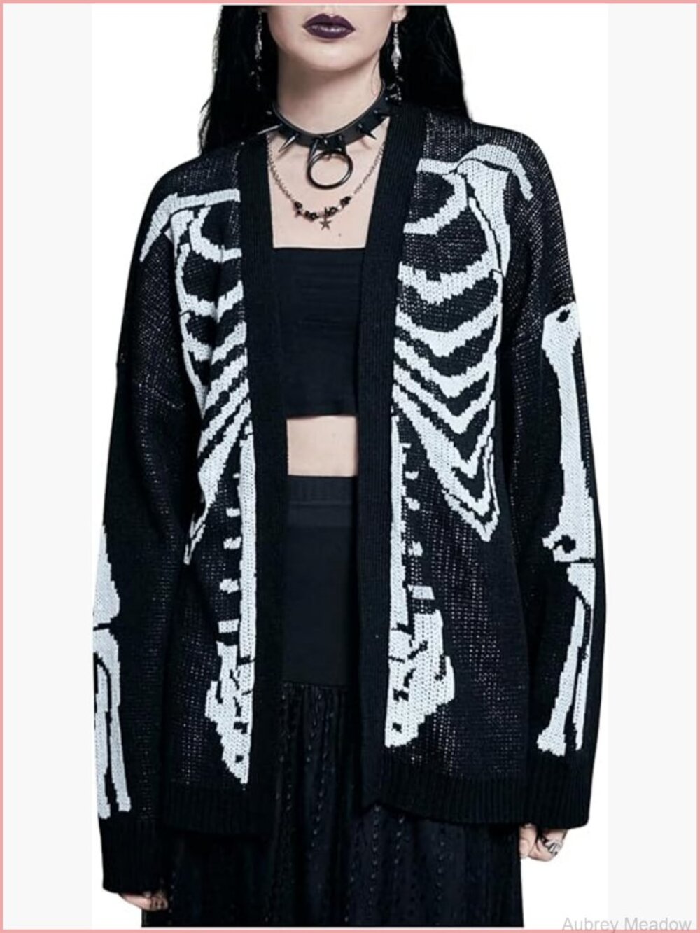 Skeleton Graphic Cardigan Sweater Open Front Long Sleeve Knit Coat